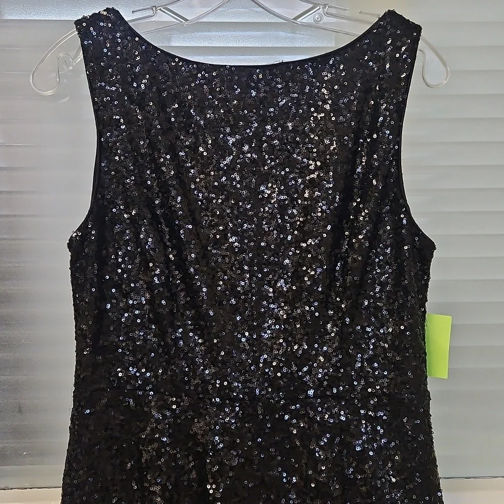 Size 10 (tag M) black/silver sleeveless sequin sheath style evening gown NWOT - Picture 4 of 11